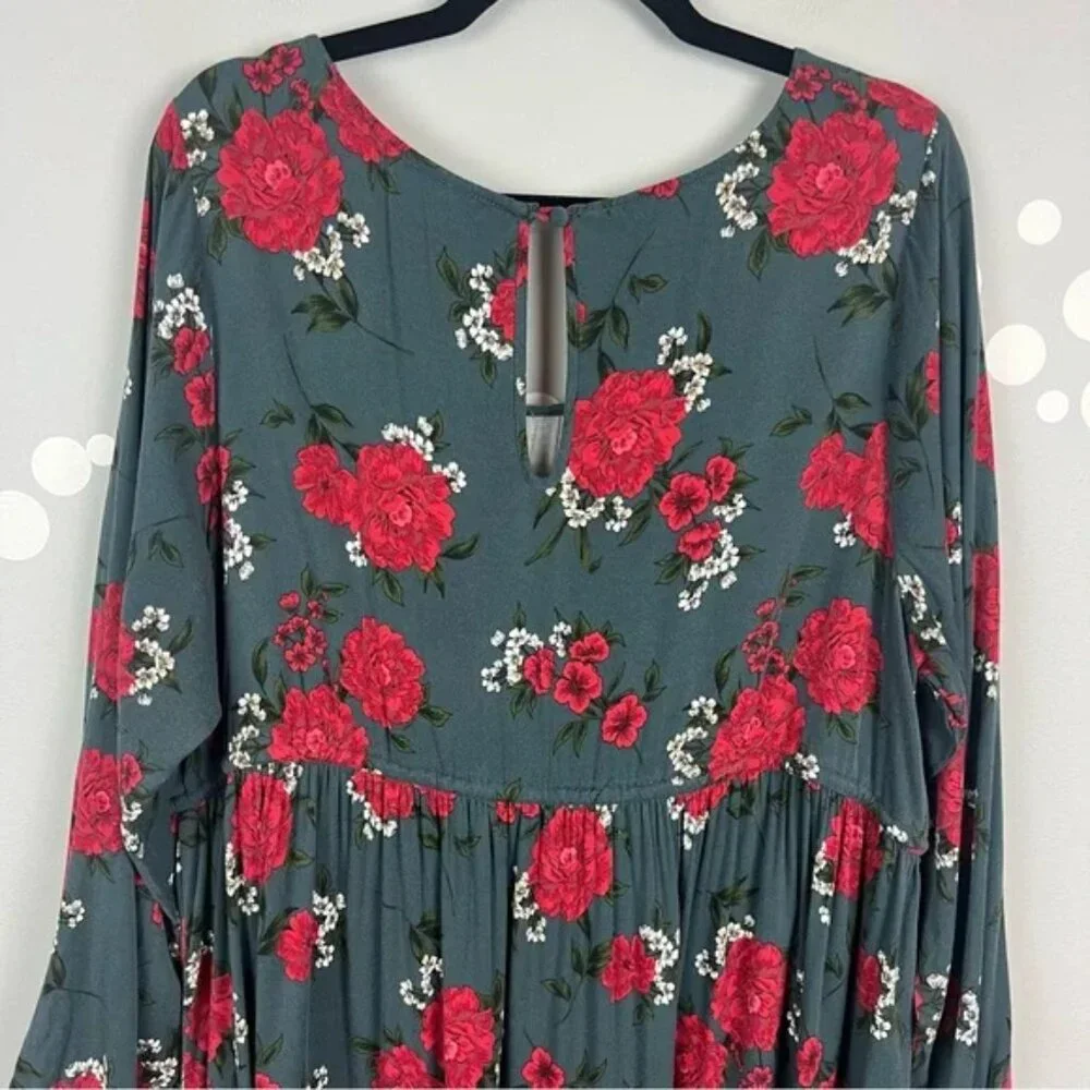 Torrid Florla Mini Challis Skater Dress Slate Gray Red Size 3X - Picture 9 of 12